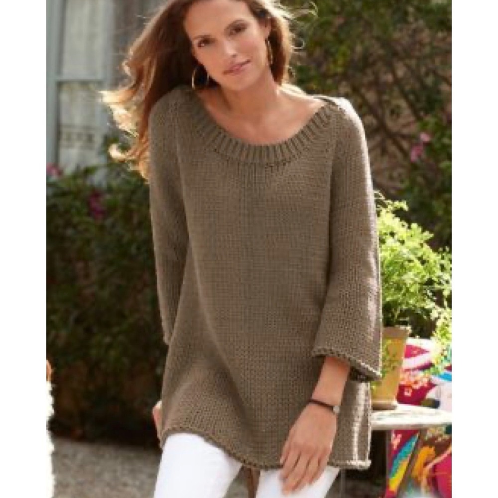Soft Surroundings Chunky Knit A-Line Tunic Sweater Bell Sleeve Sz M Bohemian